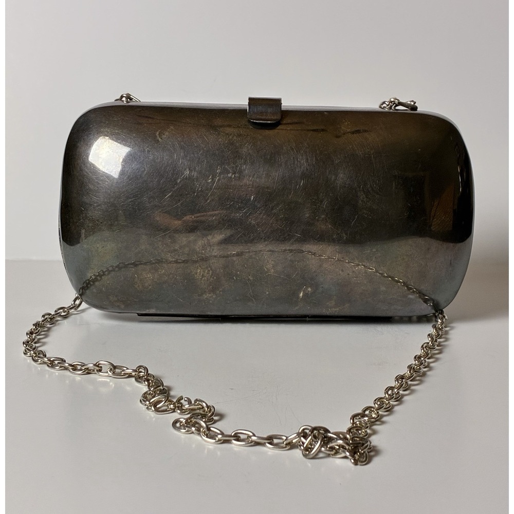 Vintage Mexican Metal Purse w/Art Deco Gem Eyed Panther, Velvet, Chain Strap - Picture 4 of 14